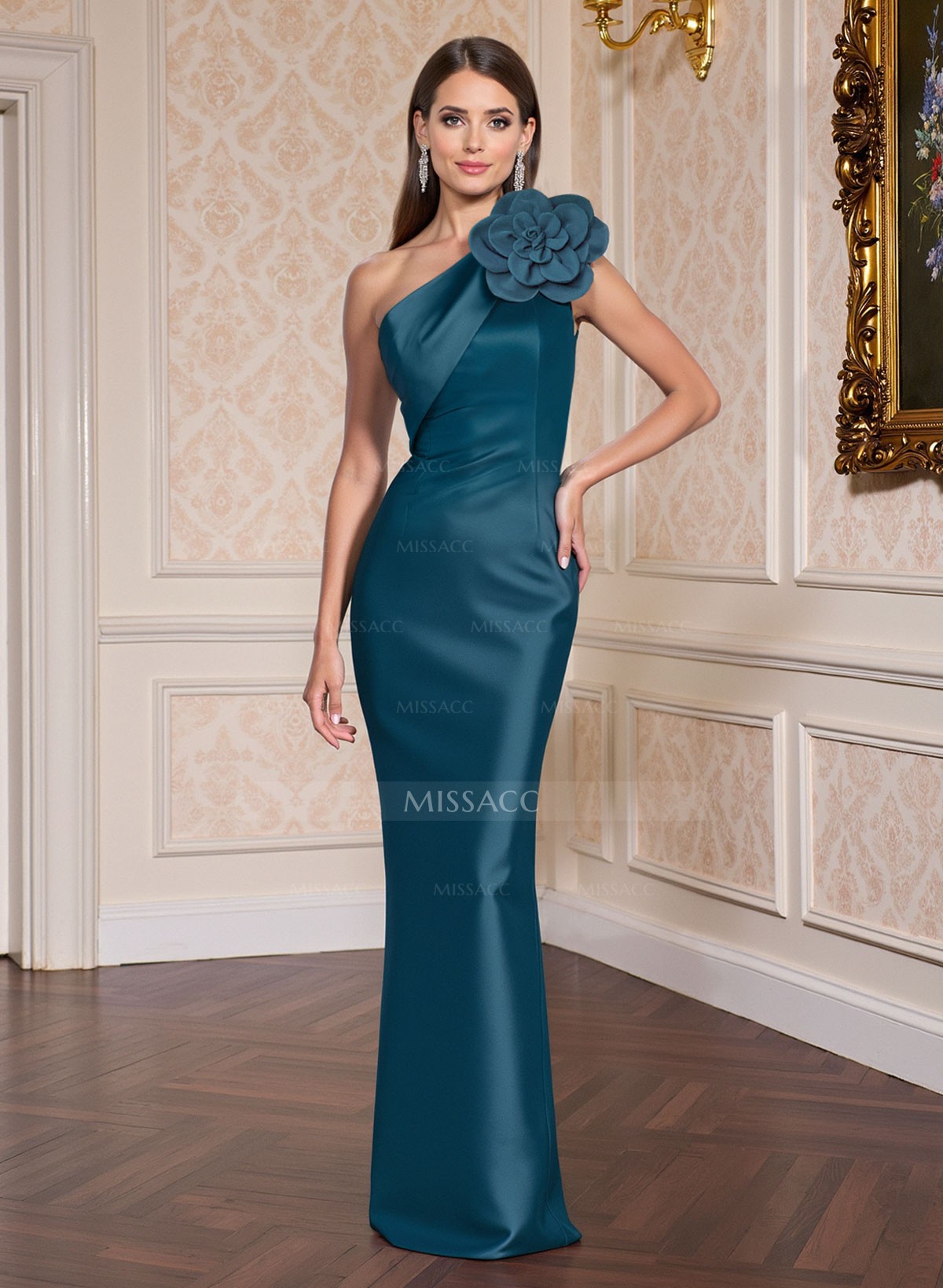 Jumpsuit/Pantsuit One-Shoulder Detachable Sweep Train Mother Of The Bride Dresses With Flower