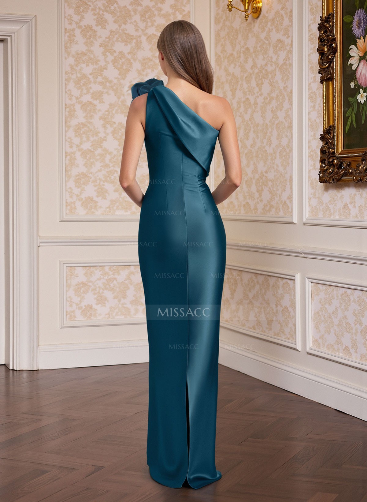 Jumpsuit/Pantsuit One-Shoulder Detachable Sweep Train Mother Of The Bride Dresses With Flower