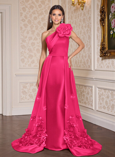 One-Shoulder Detachable Sweep Train Mother Of The Bride Dresses With Flower