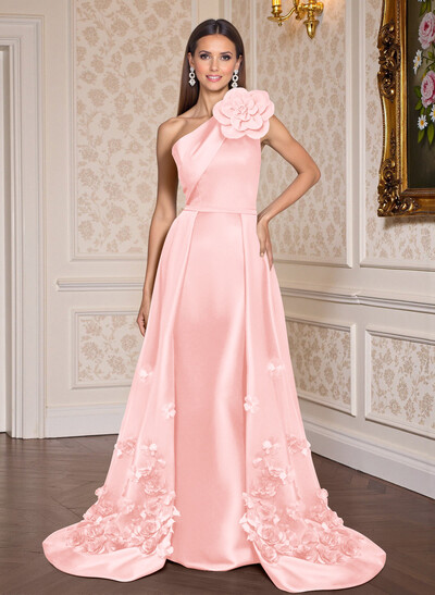 One-Shoulder Detachable Sweep Train Mother Of The Bride Dresses With Flower