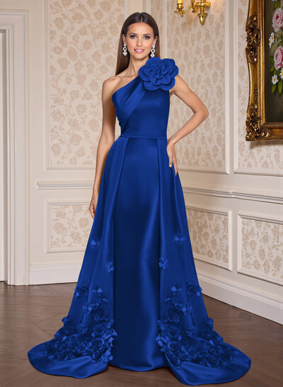 One-Shoulder Detachable Sweep Train Mother Of The Bride Dresses With Flower