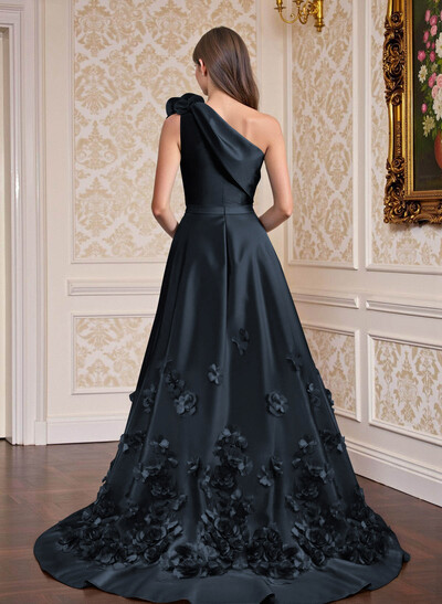 One-Shoulder Detachable Sweep Train Mother Of The Bride Dresses With Flower