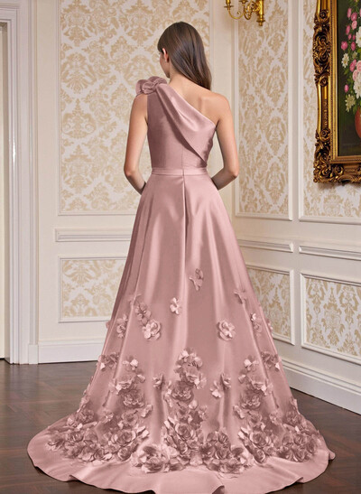 One-Shoulder Detachable Sweep Train Mother Of The Bride Dresses With Flower