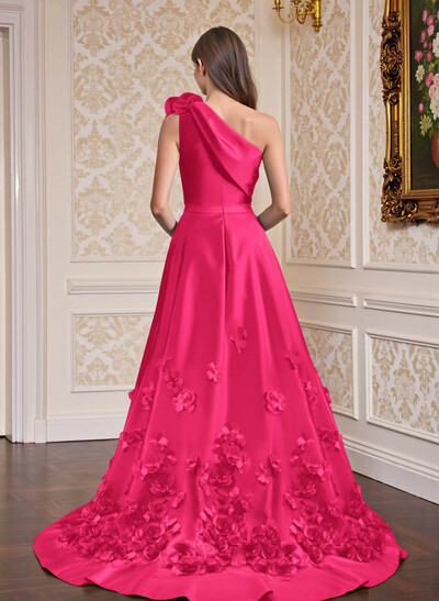 One-Shoulder Detachable Sweep Train Mother Of The Bride Dresses With Flower