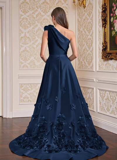 One-Shoulder Detachable Sweep Train Mother Of The Bride Dresses With Flower