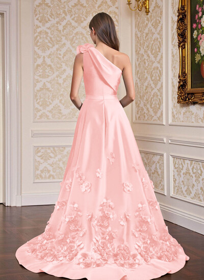 One-Shoulder Detachable Sweep Train Mother Of The Bride Dresses With Flower