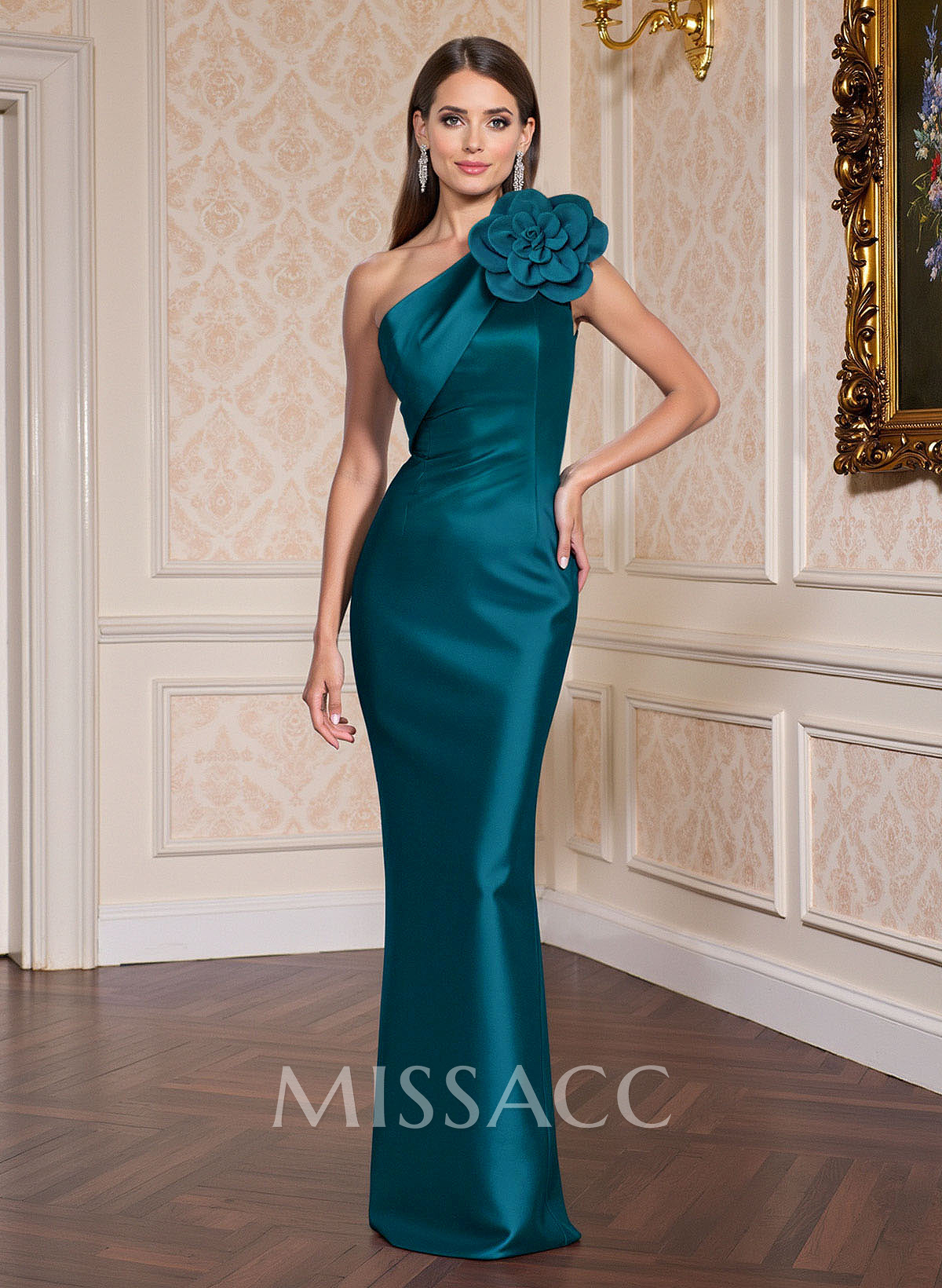 One-Shoulder Detachable Sweep Train Mother Of The Bride Dresses With Flower One-Shoulder Detachable Sweep Train Mother Of The Bride Dresses With Flower