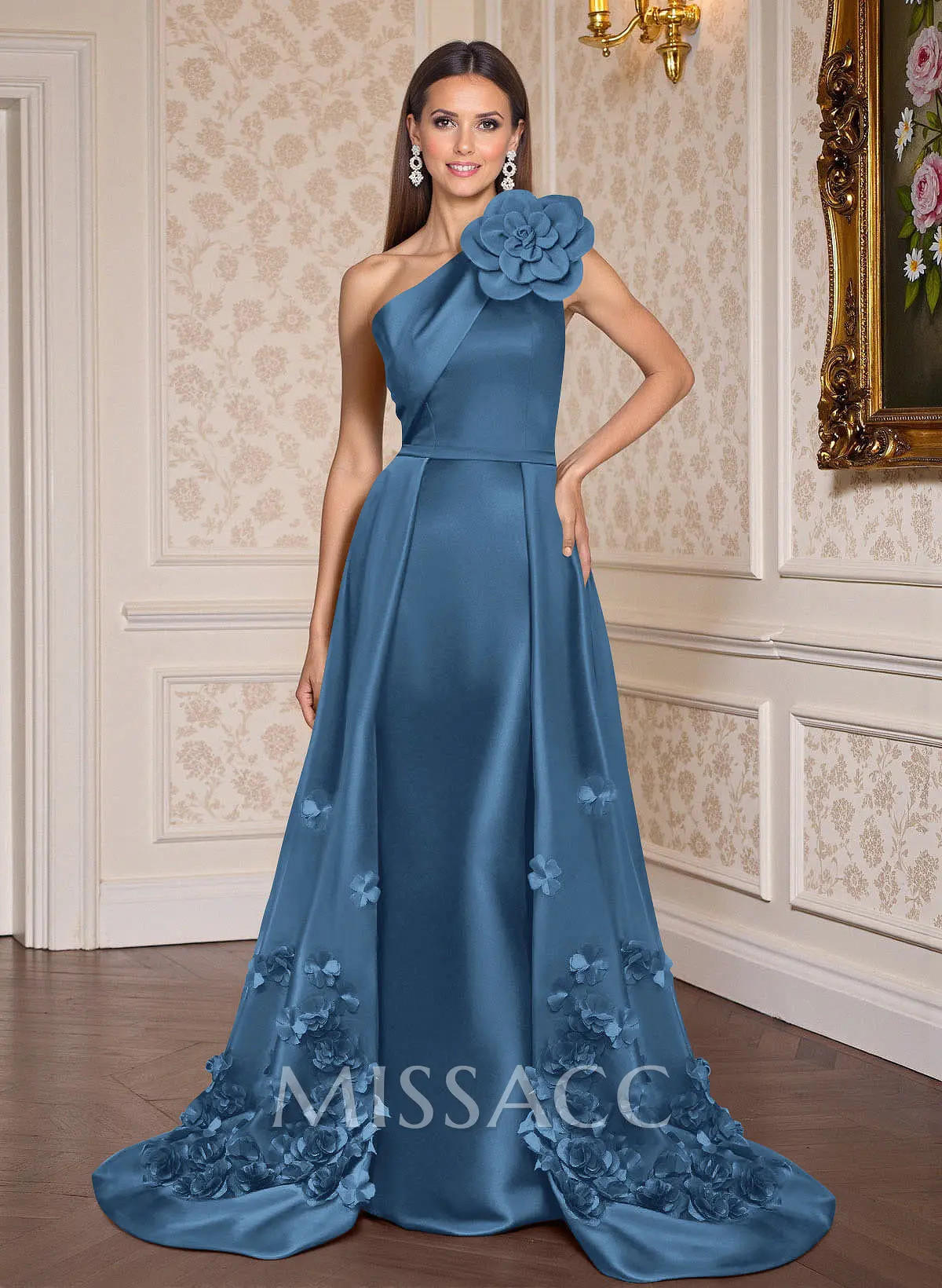 スーツ・フォーマル・ドレス FLORET EMBROIDERY ARM ONE PIECE One-Shoulder Detachable Sweep Train Mother Of The Bride Dresses