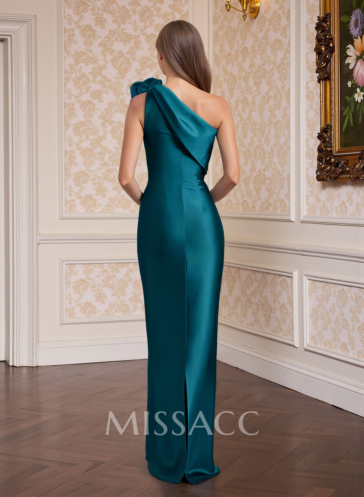 One-Shoulder Detachable Sweep Train Mother Of The Bride Dresses With Flower One-Shoulder Detachable Sweep Train Mother Of The Bride Dresses With Flower