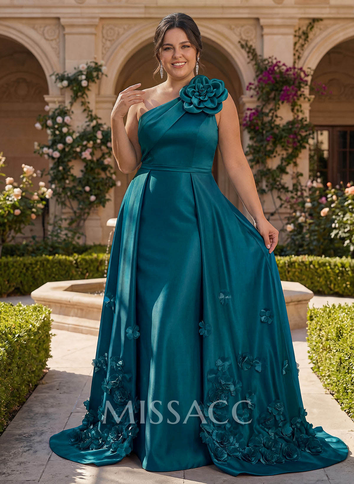 One-Shoulder Detachable Sweep Train Mother Of The Bride Dresses With Flower One-Shoulder Detachable Sweep Train Mother Of The Bride Dresses With Flower