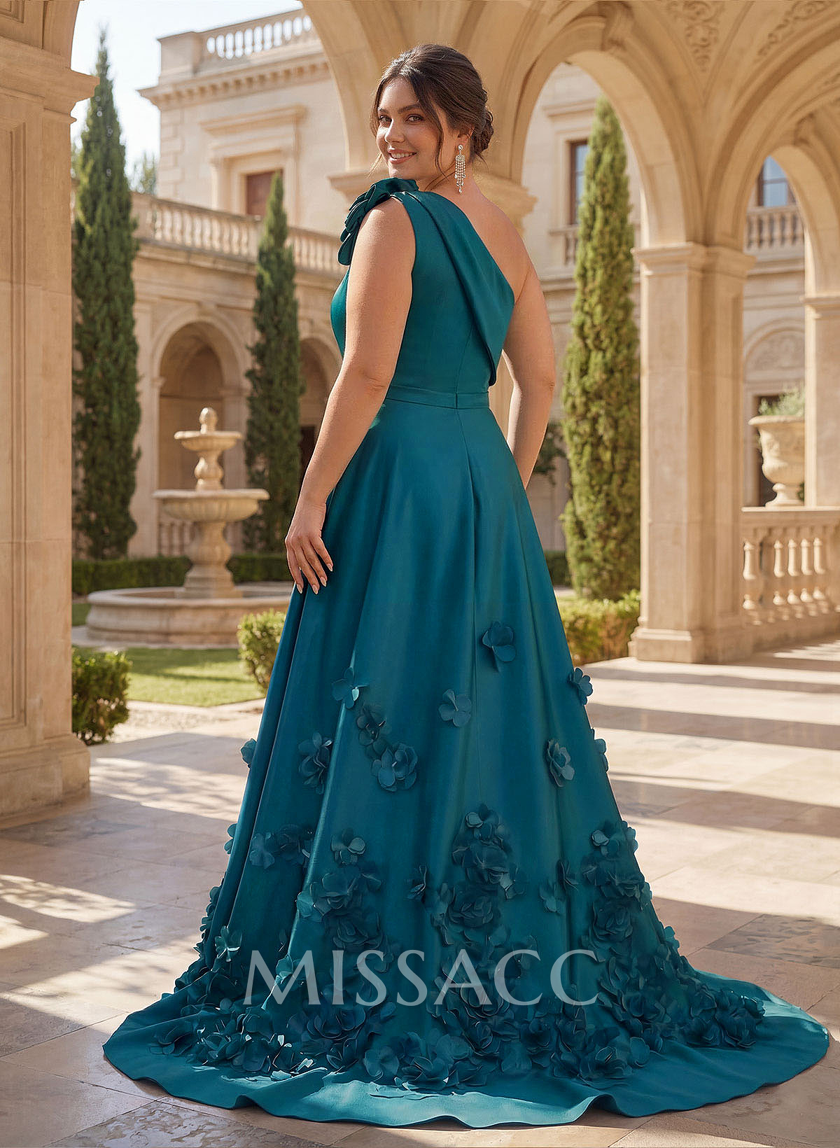 One-Shoulder Detachable Sweep Train Mother Of The Bride Dresses With Flower One-Shoulder Detachable Sweep Train Mother Of The Bride Dresses With Flower