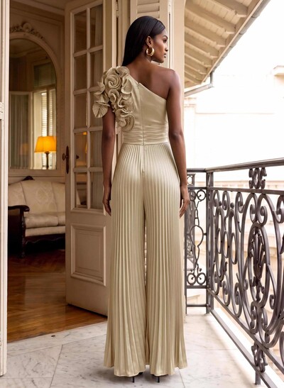 Classic Jumpsuit One-Shoulder Silk Like Satin Mother Of The Bride Dresses With Ruffled Floral