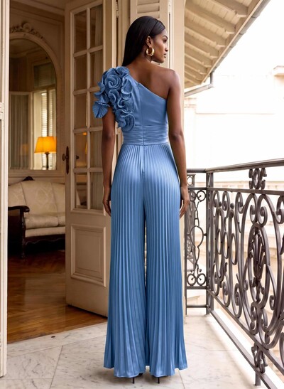 Classic Jumpsuit One-Shoulder Silk Like Satin Mother Of The Bride Dresses With Ruffled Floral