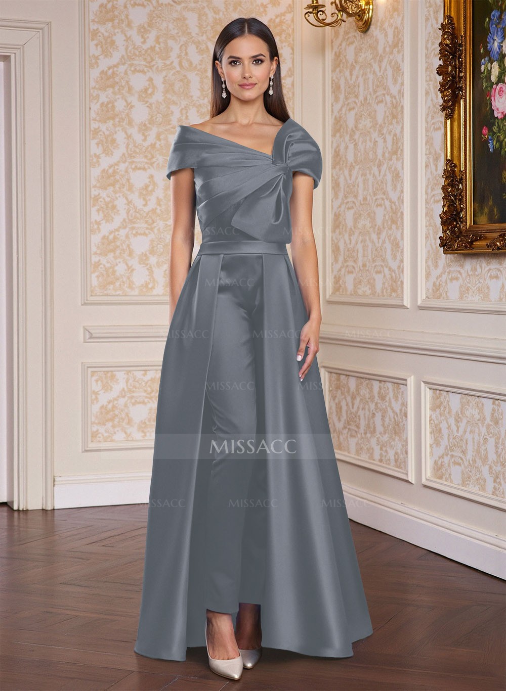 Satén Vestido Mono Con Cola Vestidos Formales De Mono Nocturno