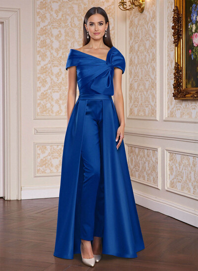 Classic Jumpsuit Detachable Sweep Train Satin Mother Of The Bride Dresses