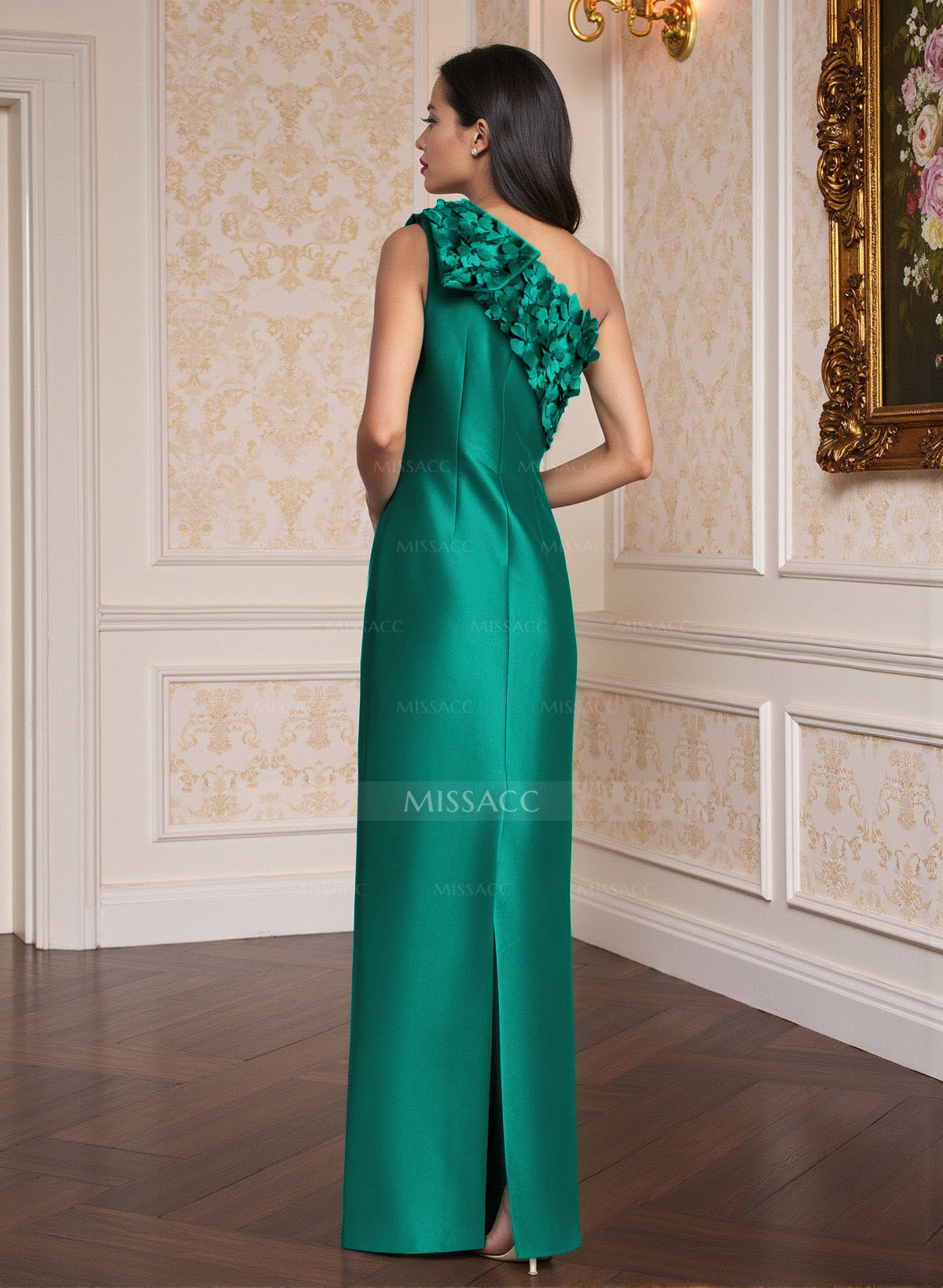 Exquisite Floral Applique One-Shoulder Satin Mother Of The Bride Dresses