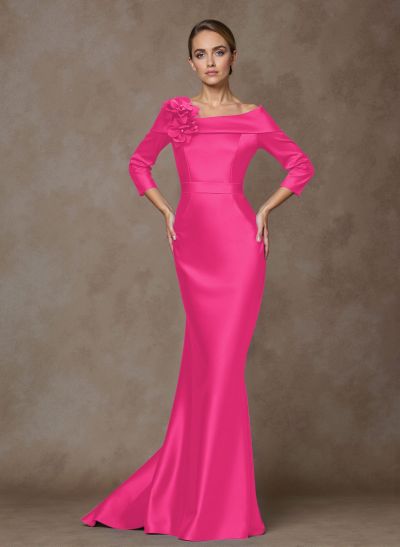 Unique Flower(s) Asymmetrical Neckline Satin Mother Of The Bride Dresses