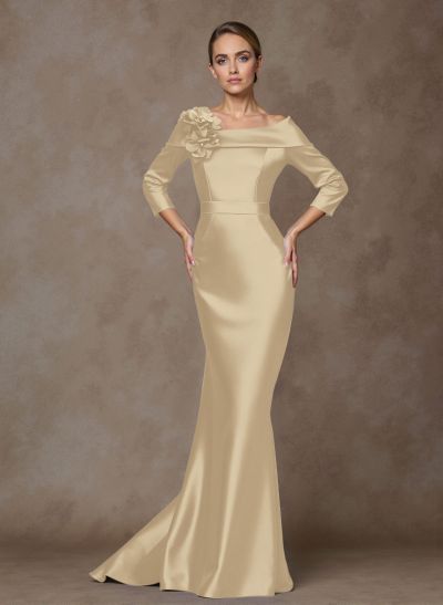 Unique Flower(s) Asymmetrical Neckline Satin Mother Of The Bride Dresses
