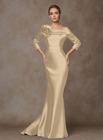 Unique Flower(s) Asymmetrical Neckline Satin Mother Of The Bride Dresses