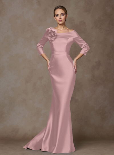 Unique Flower(s) Asymmetrical Neckline Satin Mother Of The Bride Dresses