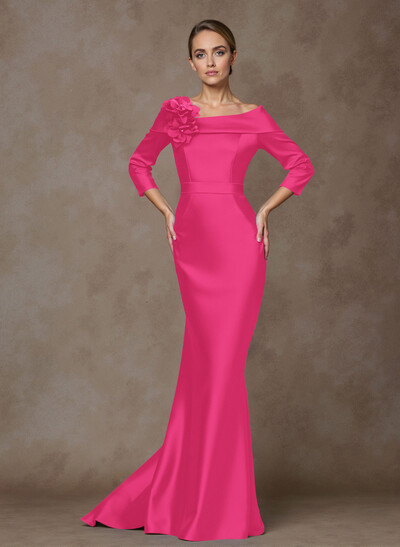 Unique Flower(s) Asymmetrical Neckline Satin Mother Of The Bride Dresses