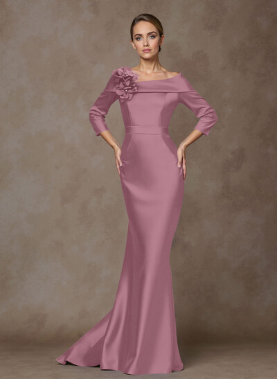 Unique Flower(s) Asymmetrical Neckline Matte Satin Mother Of The Bride Dresses