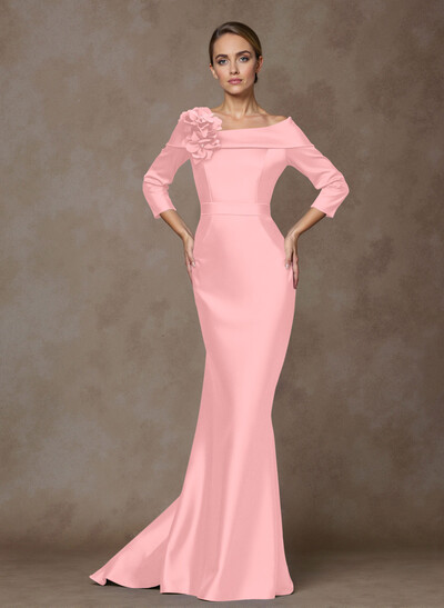 Unique Flower(s) Asymmetrical Neckline Matte Satin Mother Of The Bride Dresses