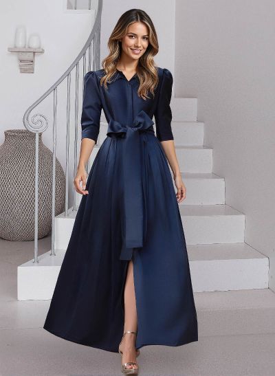 Modest A-Line V-Neck Matte Satin Mother Of The Bride Dresses With Bow