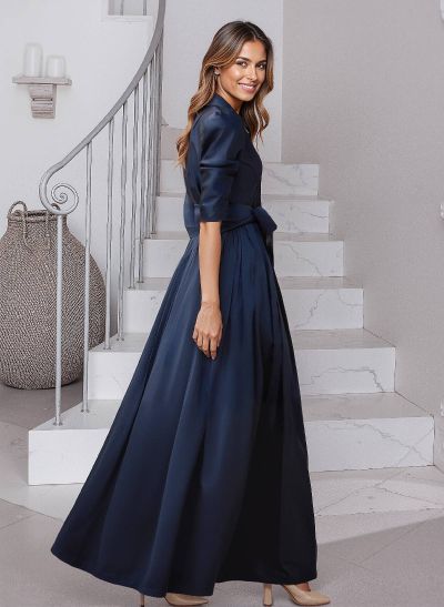 Modest A-Line V-Neck Matte Satin Mother Of The Bride Dresses With Bow