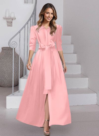 Modest A-Line V-Neck Matte Satin Mother Of The Bride Dresses With Bow