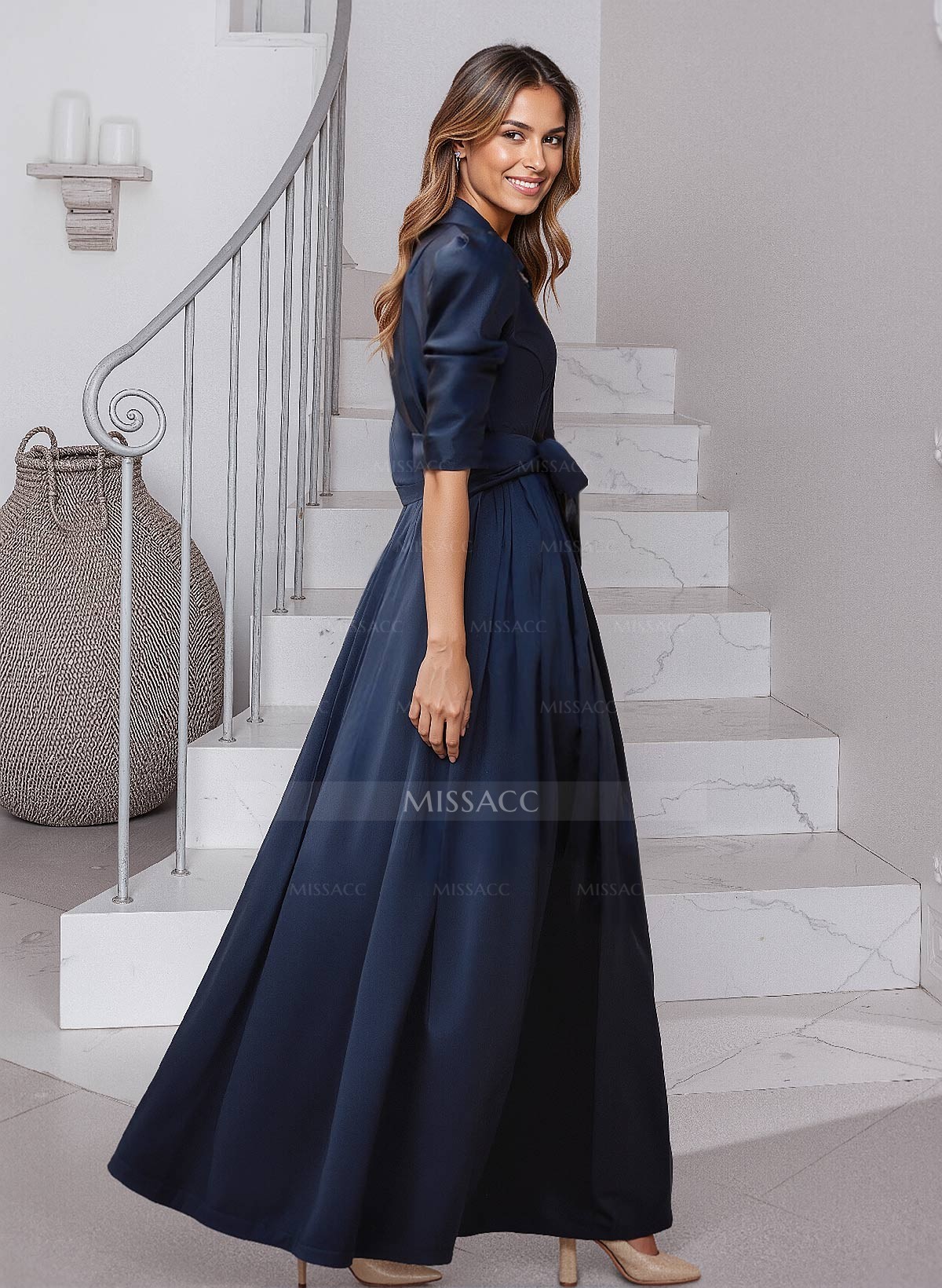 Modest A-Line V-Neck Matte Satin Mother Of The Bride Dresses With Bow