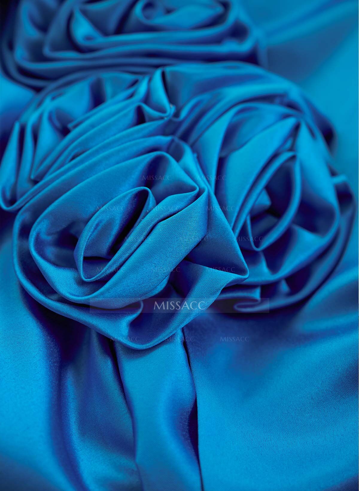 Unique Ruched A-Line Flower(s) One-Shoulder High Split Satin Prom Dresses