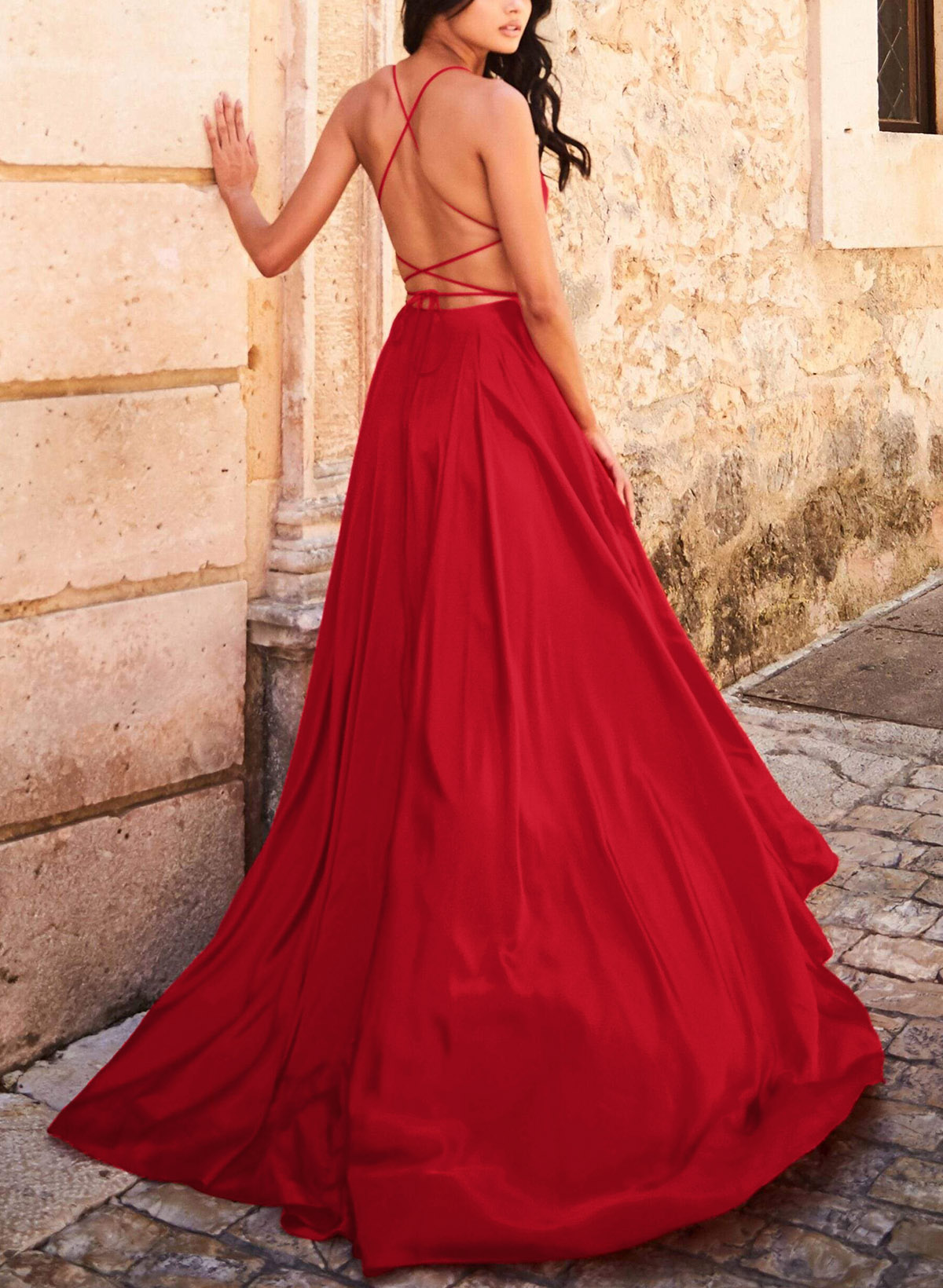 Simple Square Neckline High Split A-Line Silk Like Satin Prom Dresses