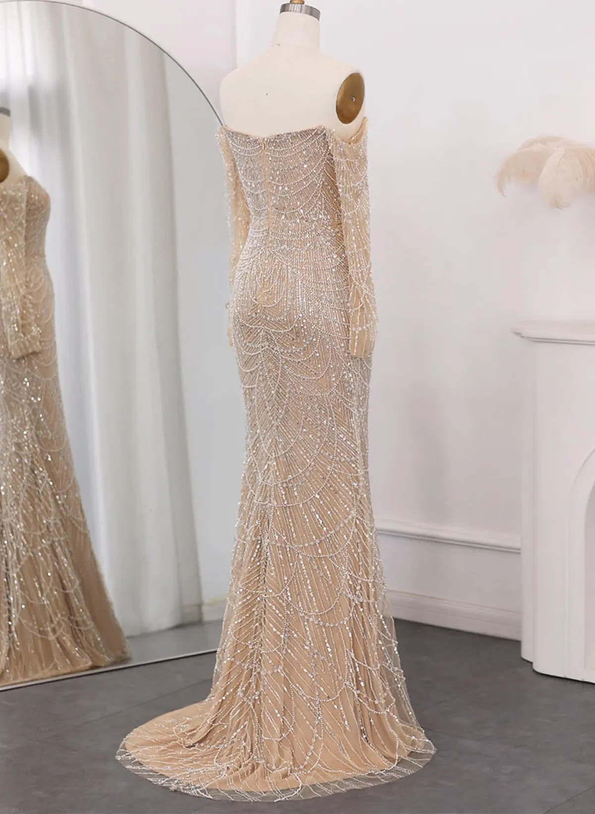 sachin and babi light blue dress Sparkly Off-The-Shoulder Long Sleeves Lace Evening Dresses