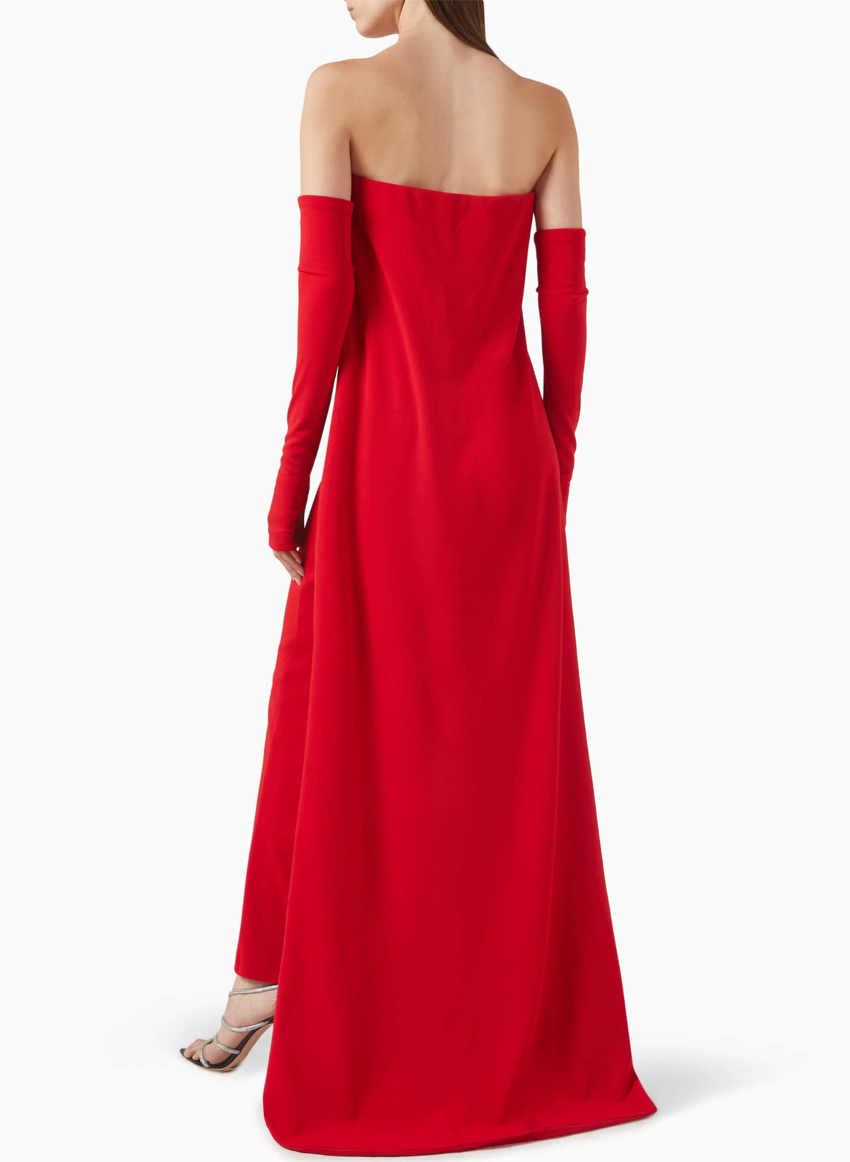 Flattering Straight Across Neckline Detachable Sleeves Elastic Satin Prom Dresses With High Split