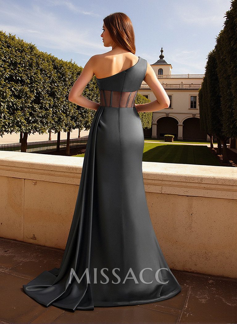 Trumpet/Mermaid One-Shoulder Silk Like Satin Prom Dresses With High Split Trumpet/Mermaid One-Shoulder Silk Like Satin Prom Dresses With High Split