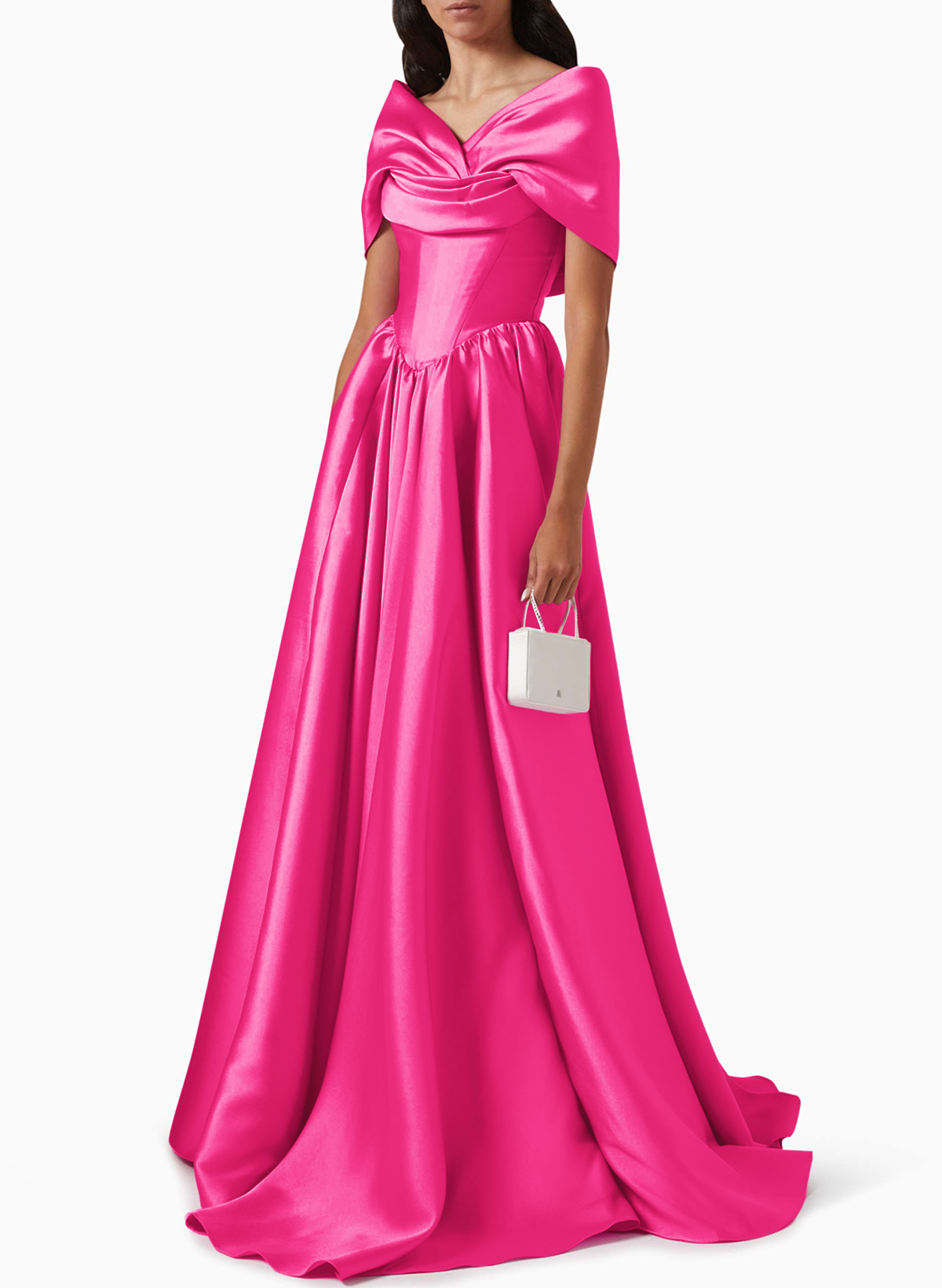 Sweet Wrap Off Shoulder Sleeveless Sweep Train Satin Prom Dresses