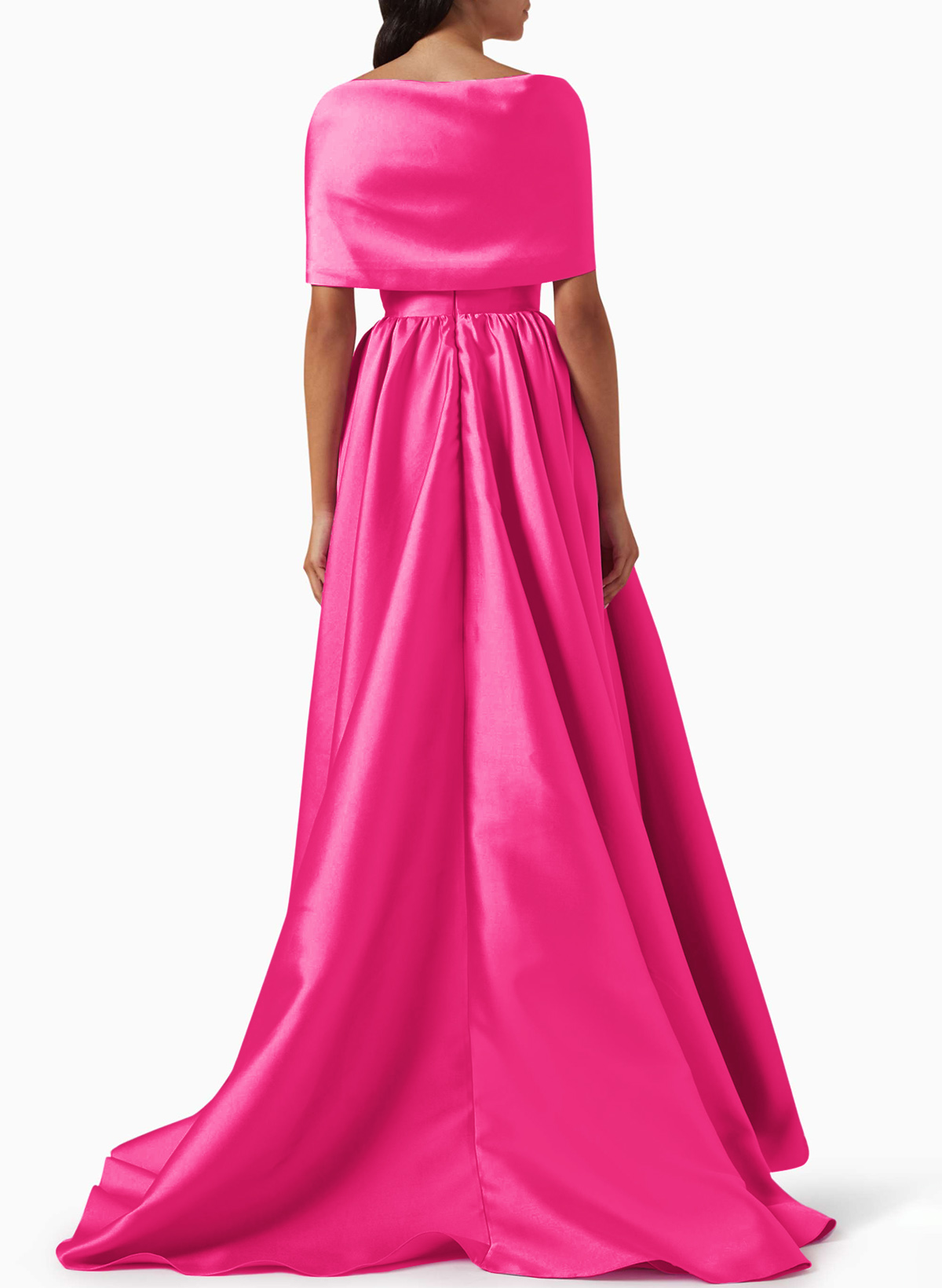 Sweet Wrap Off Shoulder Sleeveless Sweep Train Satin Prom Dresses