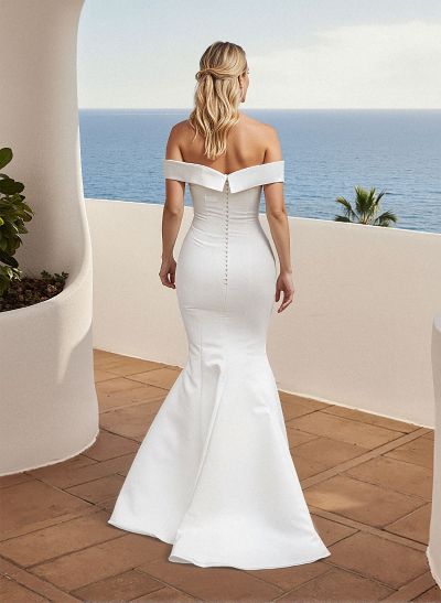 Minimalistic Trumpet Off-The-Shoulder Satin Wedding Dresses With Detachable Skirt