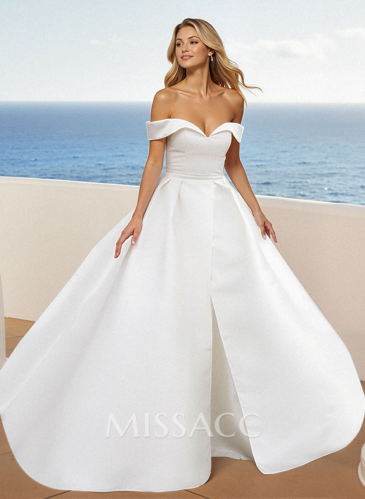 Minimalistic Trumpet Off-The-Shoulder Satin Wedding Dresses With Detachable Skirt