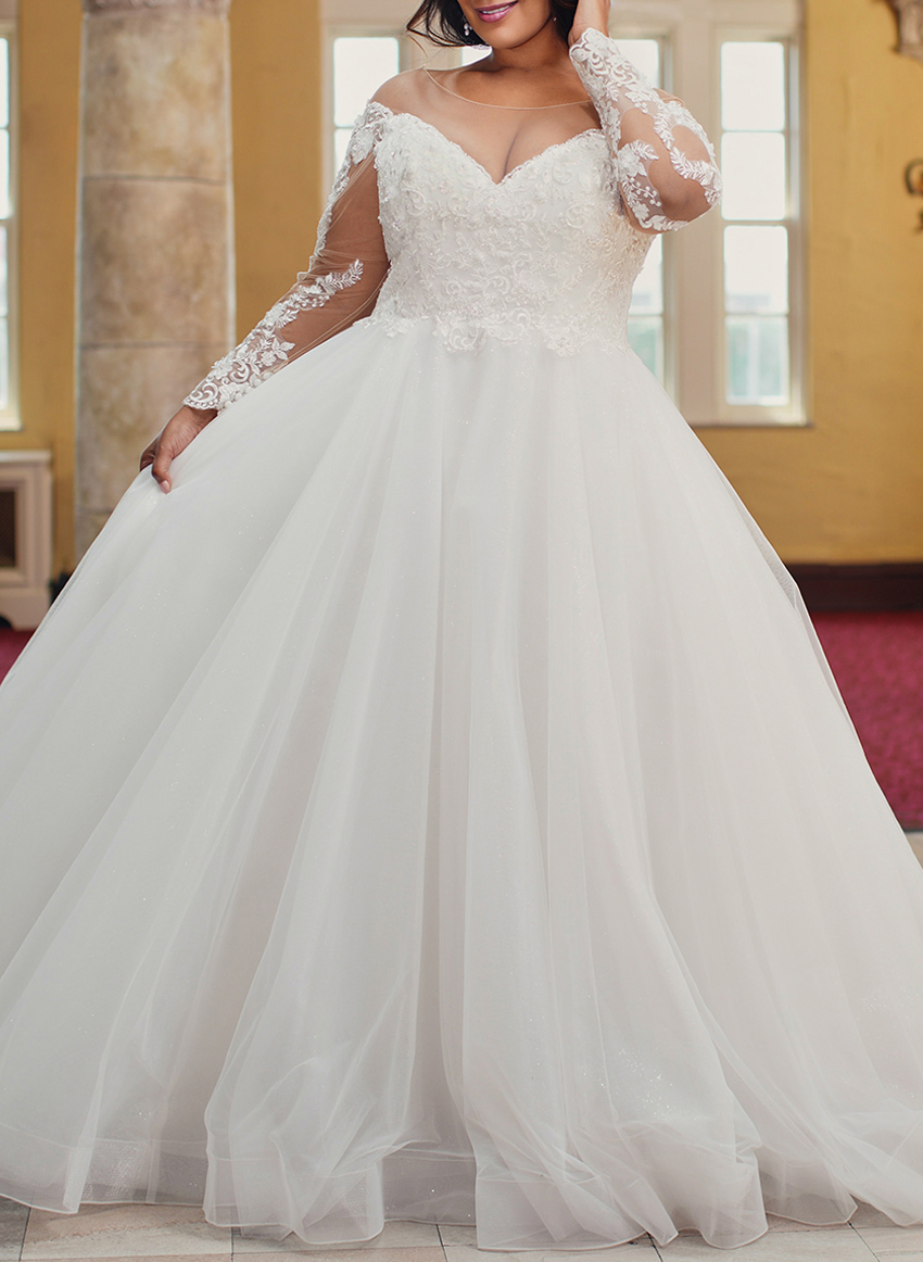 Classy Ball-Gown Illusion Neck Long Sleeves Lace/Tulle Wedding Dresses