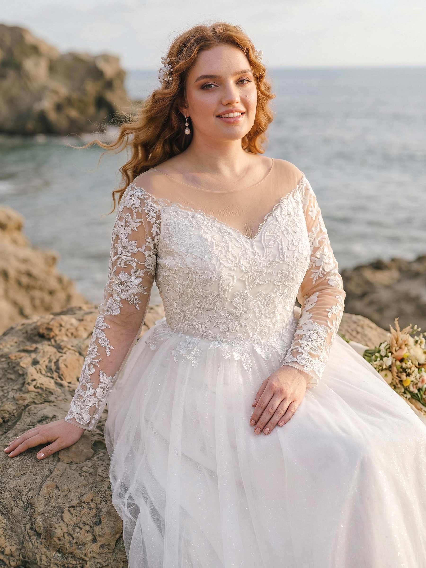 Classy Ball-Gown Illusion Neck Long Sleeves Lace/Tulle Wedding Dresses