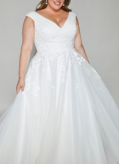 Elegant A-Line V-Neck Court Train Lace/Tulle Wedding Dresses