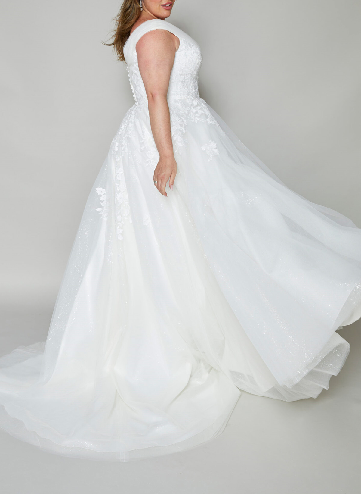 Elegant A-Line V-Neck Court Train Lace/Tulle Wedding Dresses