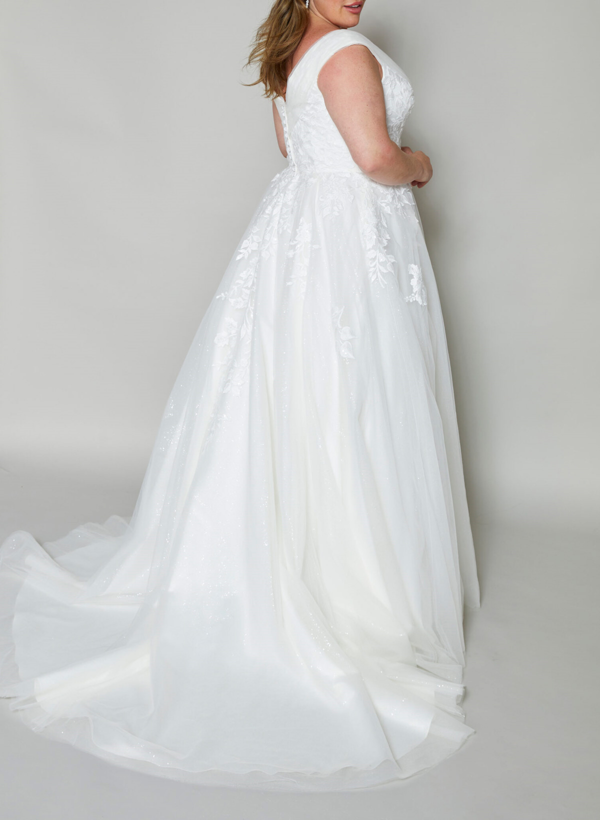 Elegant A-Line V-Neck Court Train Lace/Tulle Wedding Dresses