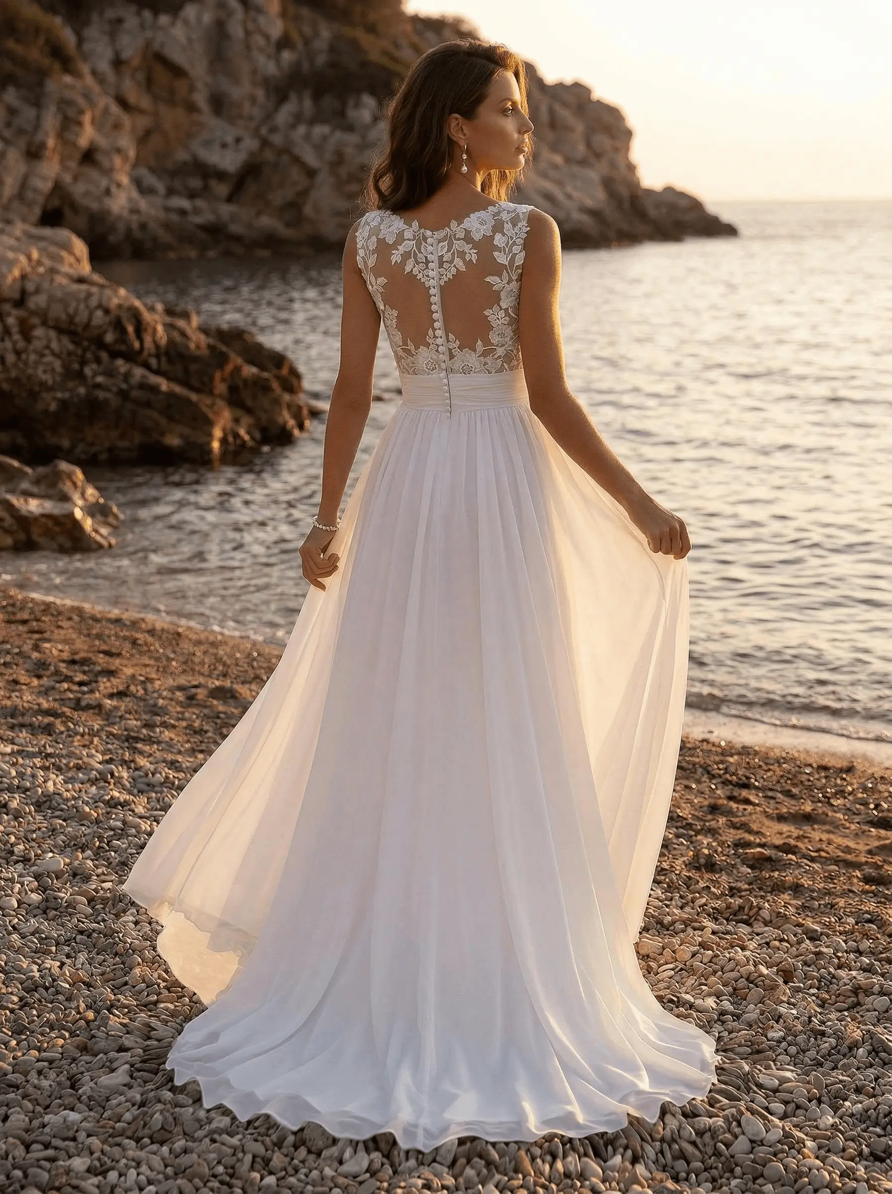 whimsical a line wedding dress A-Line V-Neck Floral Applique Chiffon Dresses With High Split Color:Light Peach A Line dress with pastel floral wedding dress Pink Floral-Print Midi Summer