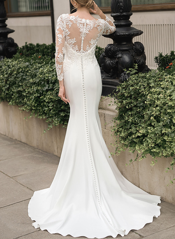 Exquisite Trumpet V-Neck Long Sleeves Wedding Dresses With Appliques Lace