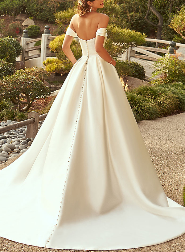 Dreamy Ball-Gown Off-The-Shoulder Satin Wedding Dresses With High Split