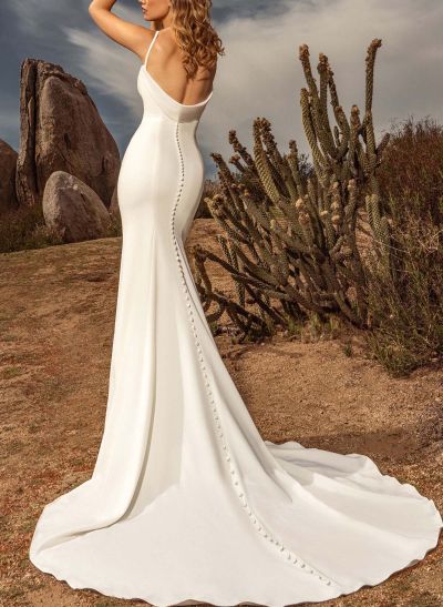 Flattering Trumpet Halter Sleeveless Satin Wedding Dresses With Low Back