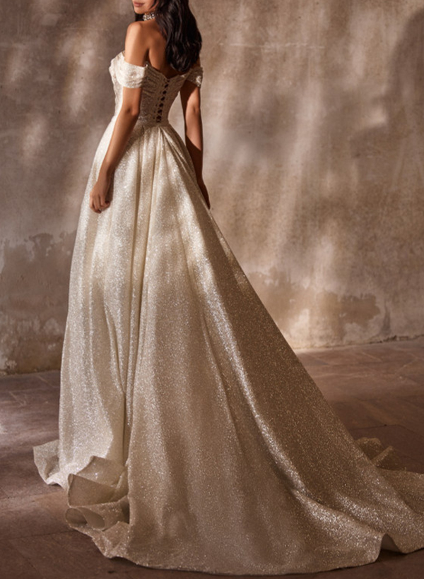 Sparkle Off-The-Shoulder Sequined Wedding Dresses With Detachable Skirt